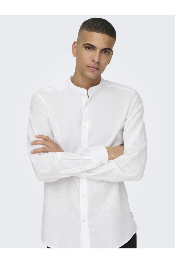 ONSCAIDEN LS SOLID LINEN MAO SHIRT