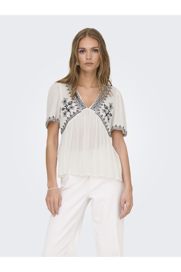 JDYHARPER S/S V-NECK EMBROIDERY TOP